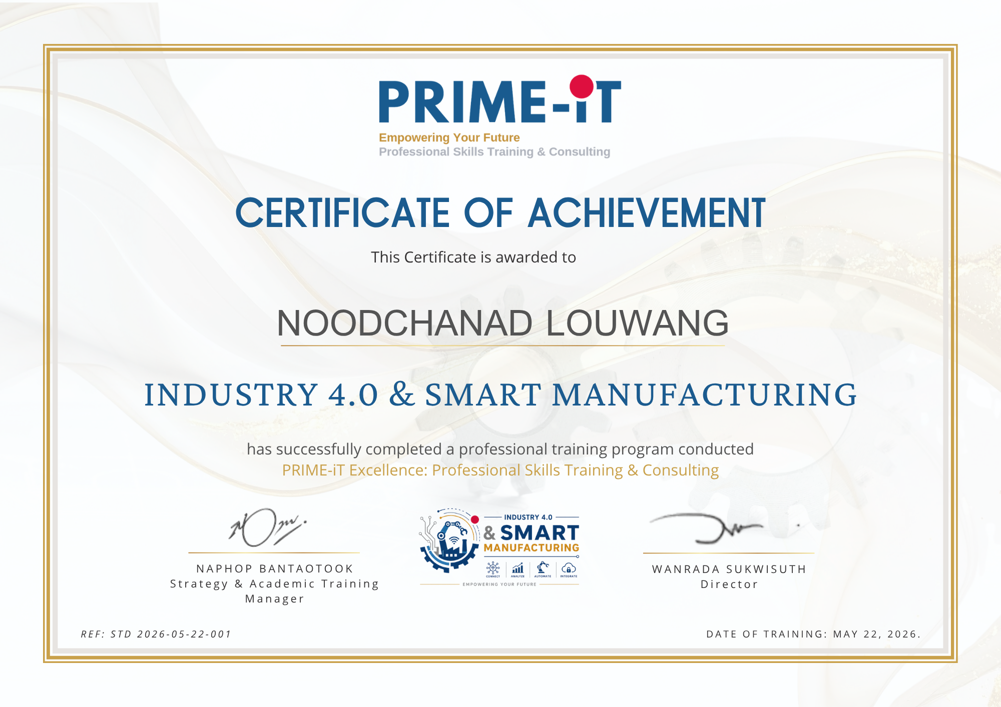 Certificate of Achievement — PRIME-iT Excellence